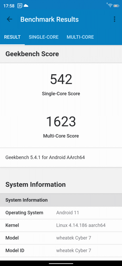 hotwav cyber 7 geekbench