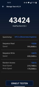 OnePlus Nord CE 2 Test Screenshot Speicher Bench