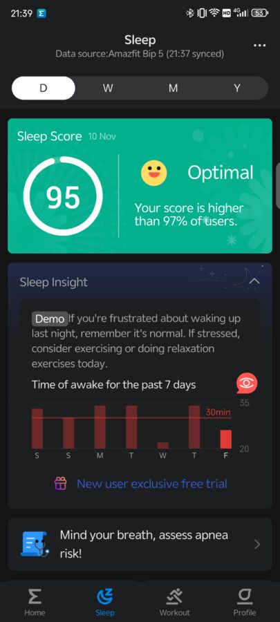 Amazfit Bip 5 Schlaftracking Tag