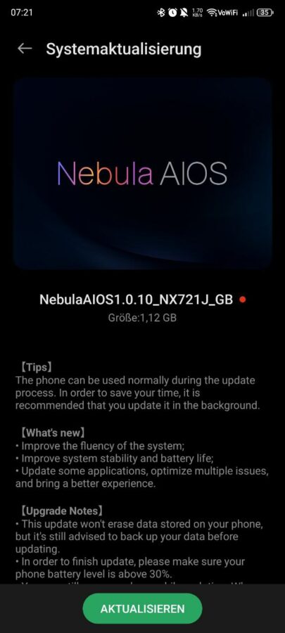Nubia Z60 Ultra Android 15 Update 3
