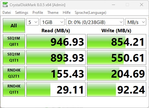 Beelink SER6 6900hx Crystaldiskmark USB C 3 1 Port vorne