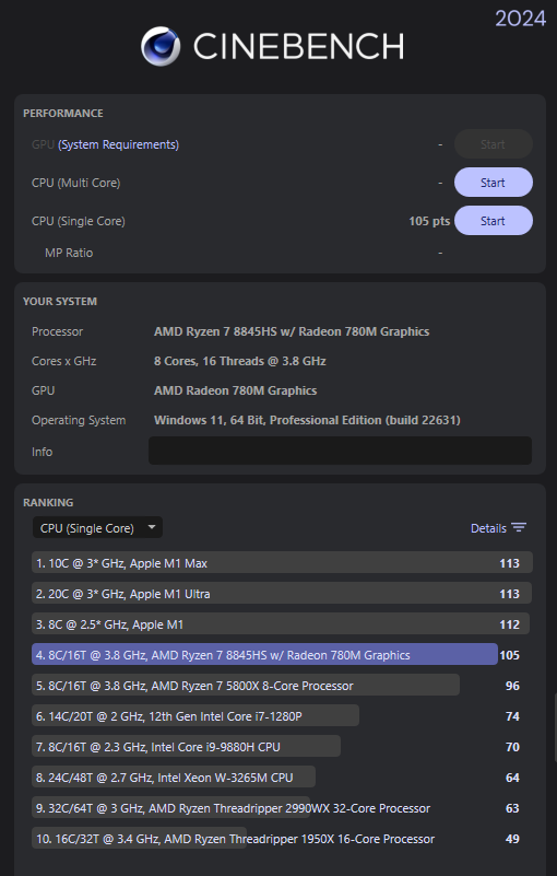 Beelink SER8 Cinebench SC