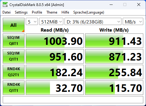 Beelink SER8 Crystaldisk USB A hinten ol