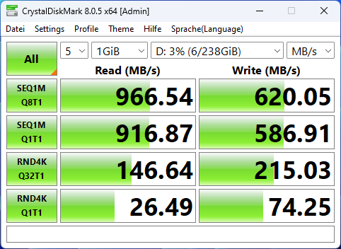 Beelink SER8 Crystaldisk USB A vorne