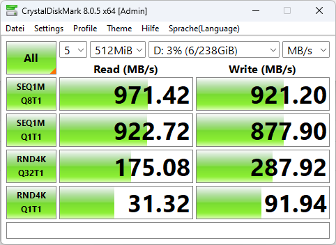 Beelink SER8 Crystaldisk USB C vorne