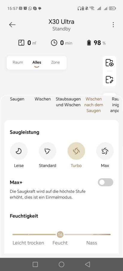 Dreame X30 App Reinigungseinstellungen 2