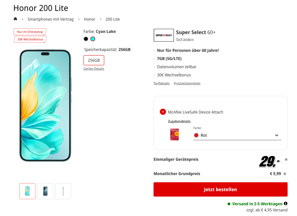 Honor 200 Lite Angebot Deal