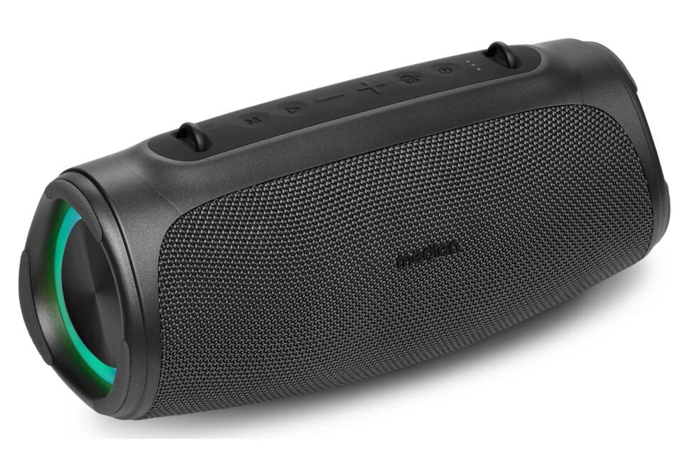 ECOM medion CE MD43746 BT speaker Anthrazit Blau Front Side left down