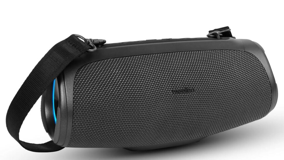 ECOM medion CE MD43746 BT speaker Anthrazit Blau Front Tragegurt