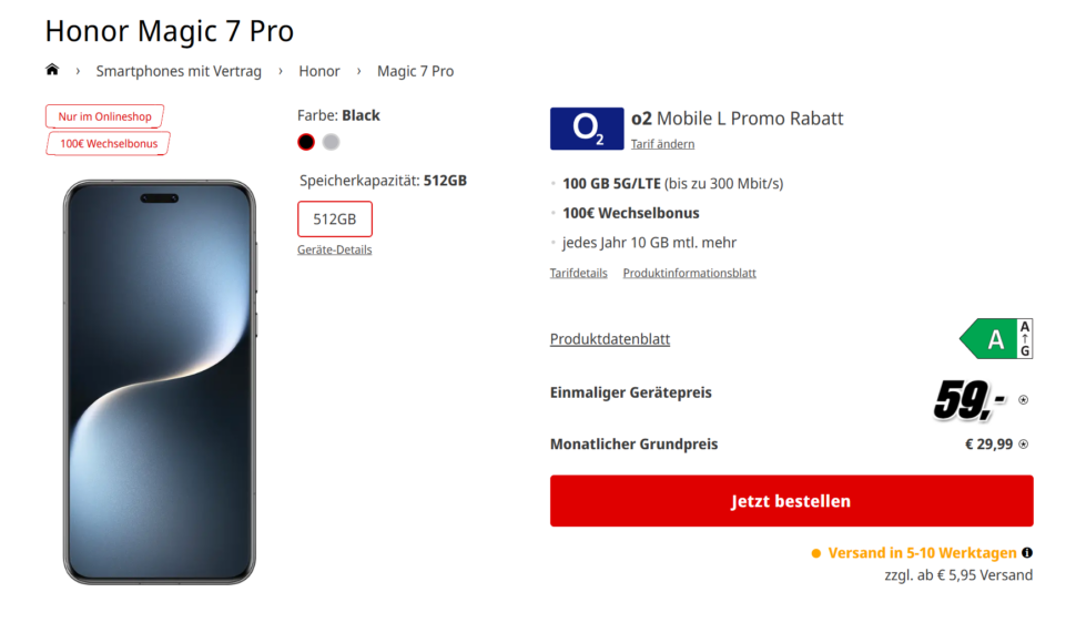 Honor Magic 7 Pro Vertragsdeal bei MediaMarkt