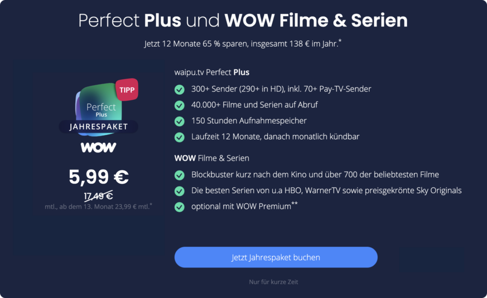 Waipu TV Aktion Jahrepaket
