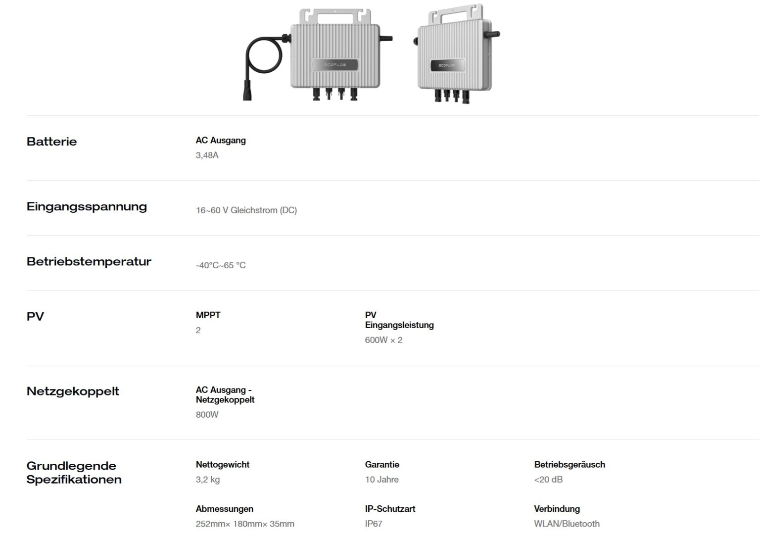 Ecoflow Stream 800W Mikro-Wechselrichter 2MPPT - Solar Wechselrichter Mit WiFi IP67