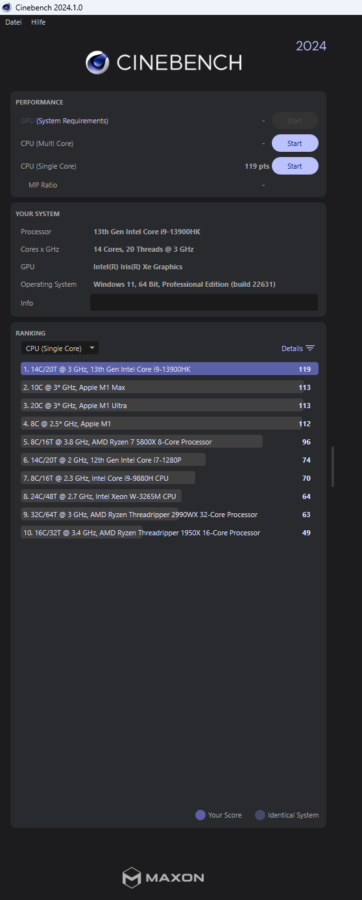 Geekom IT13 2025 Cinebench Single