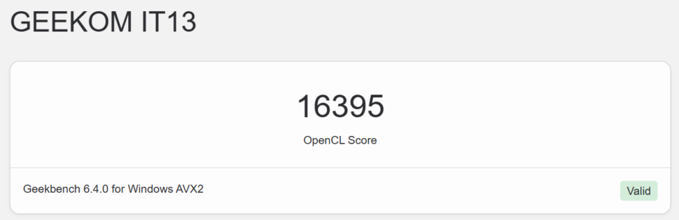 Geekom IT13 2025 Geekbench6 OpenCL
