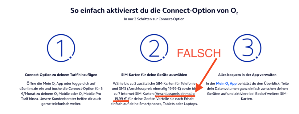 o2 Connect Option Falsche Infos