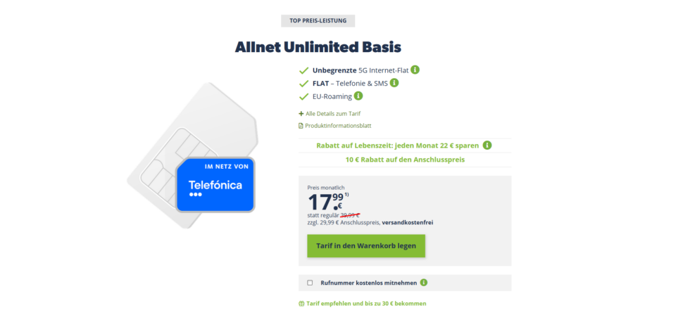 Freenet O2 Unlimited Basis Banner I