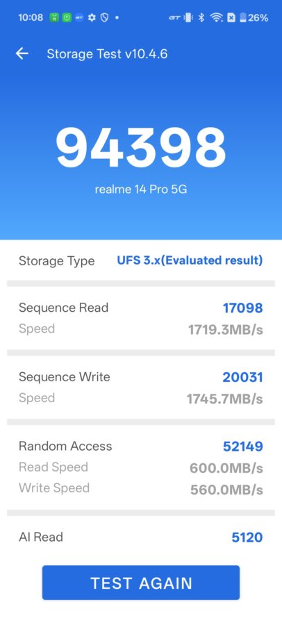 Screenshot realme 14pro speicherbench