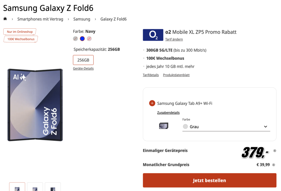 Samsung Galaxy Z Fold6 Tarif Deal Mediamarkt
