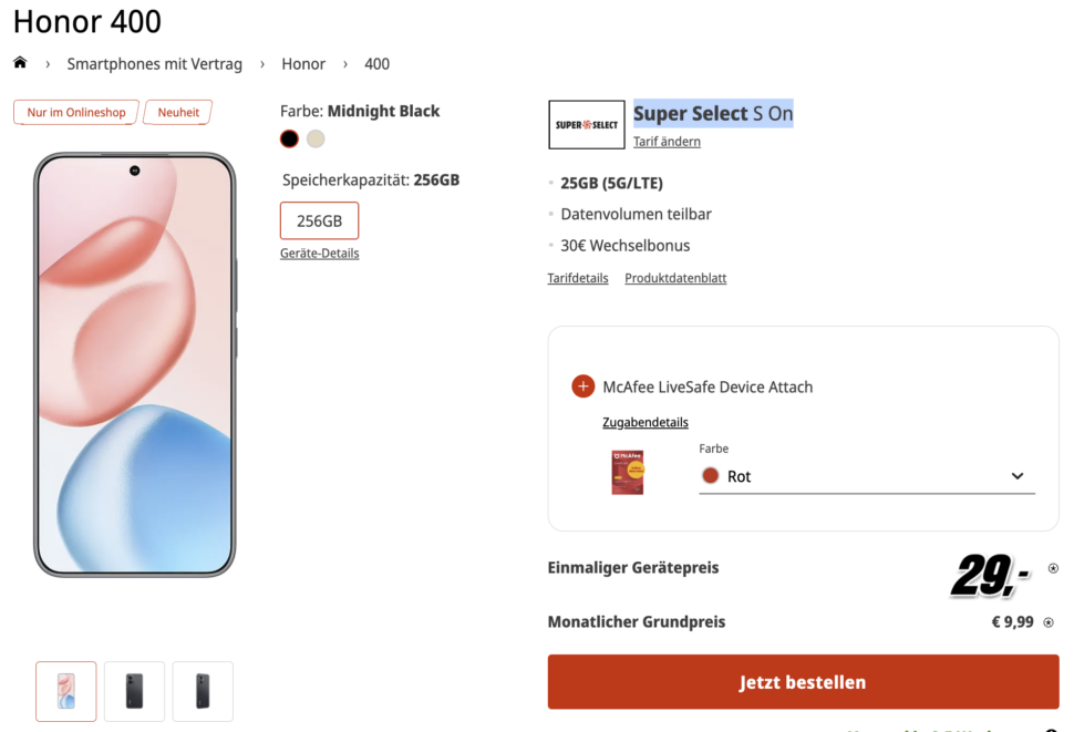 honor 400 vertragsdeal mediamarkt