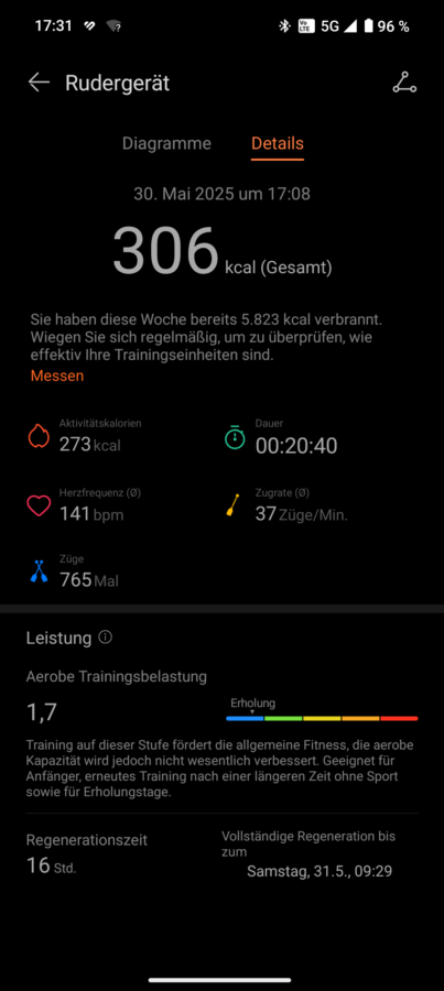 Huawei Watch Fit 4 Pro Test Training Rudern