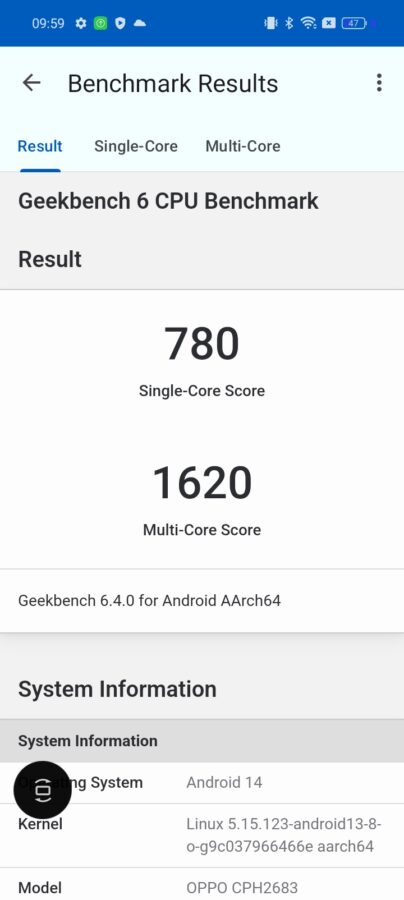 Screenshot Oppo A60 geekbenchv6