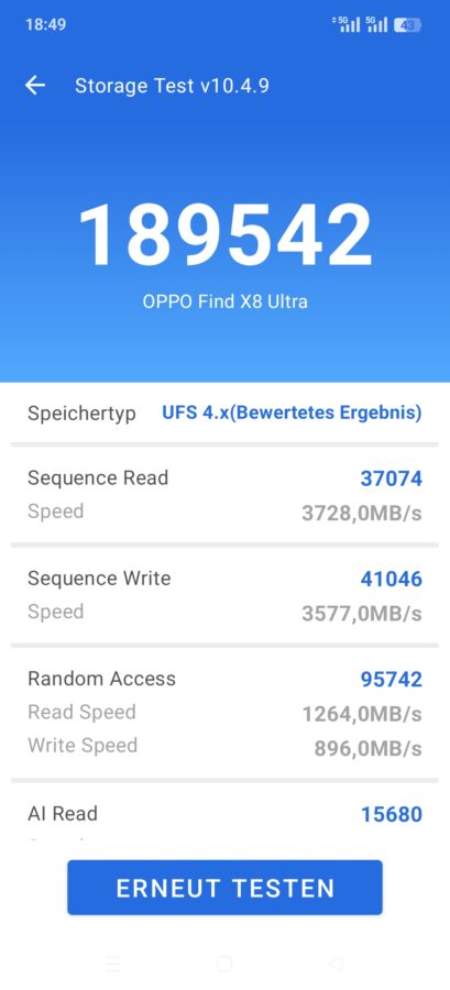 Oppo Find X8 Ultra storage benchmark