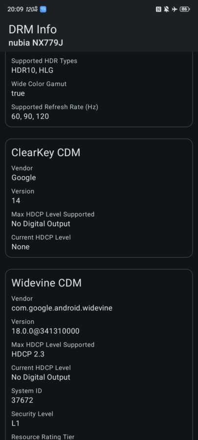 REDMAGIC 10 Air Test Screenshot DRM Info