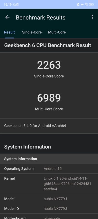 REDMAGIC 10 Air Test Screenshot Geekbench
