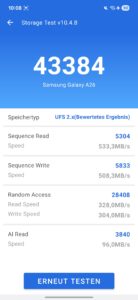 SAMSUNG Galaxy A26 5G Test Screenshot Speicher