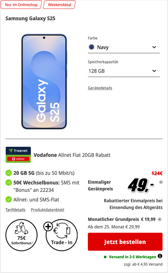 S25 mit Trade In und Vodafone MediaMarkt Tarifwelt