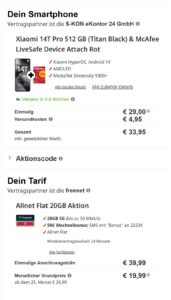 Xiaomi 14T Pro Vertragsdeal MediaMarkt Freenet Telekom 20GB 1