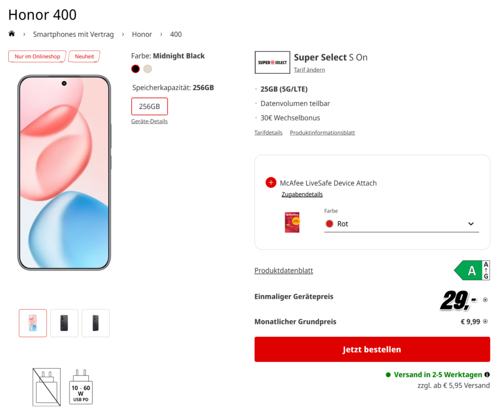 Honor 400 Vertrag MediaMarkt Juli 25