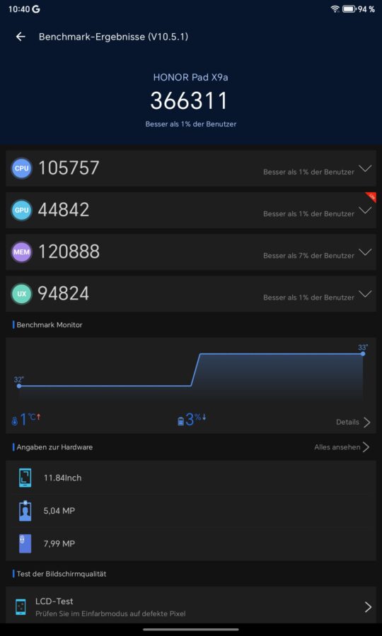 Honor Pad X9a Leistung 2