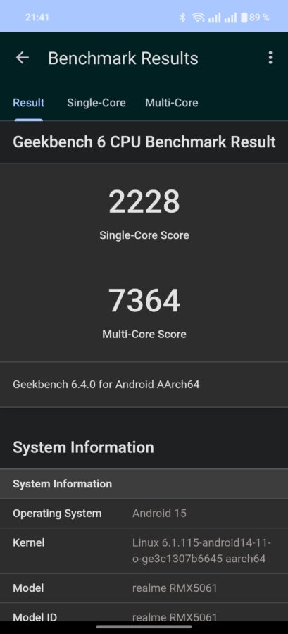 Screenshot realme gt7 geekbench6