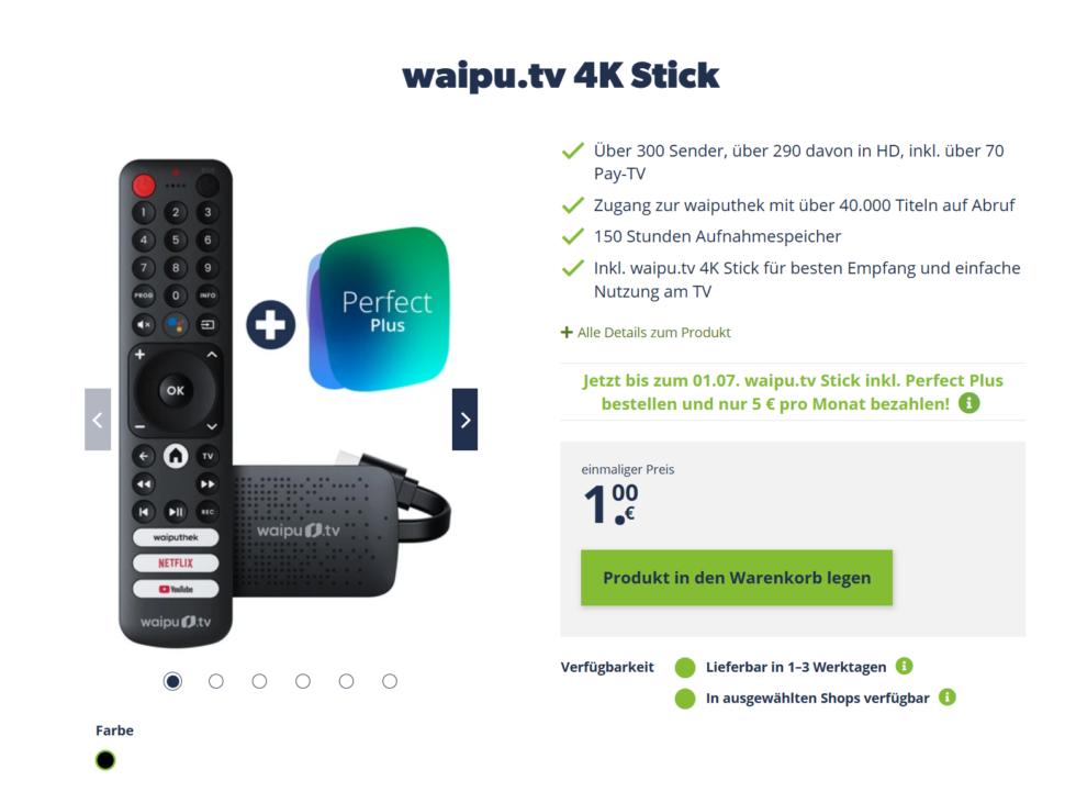 Waipu.TV 4K Stick perfect Plus angebot