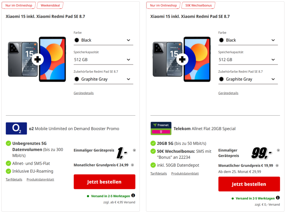 MediaMarkt Weekend Deal Xiaomi 15 Redmi Pad SE Telekom
