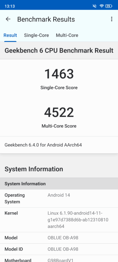 8849 Tank 4 Pro Test Screenshot Geekbench