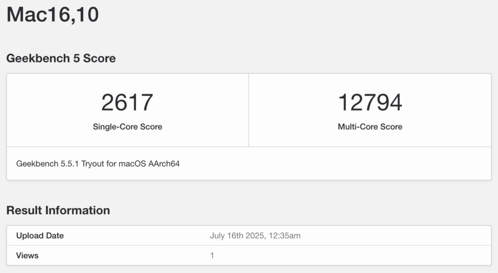 apple mac mini 2024 geekbench 5