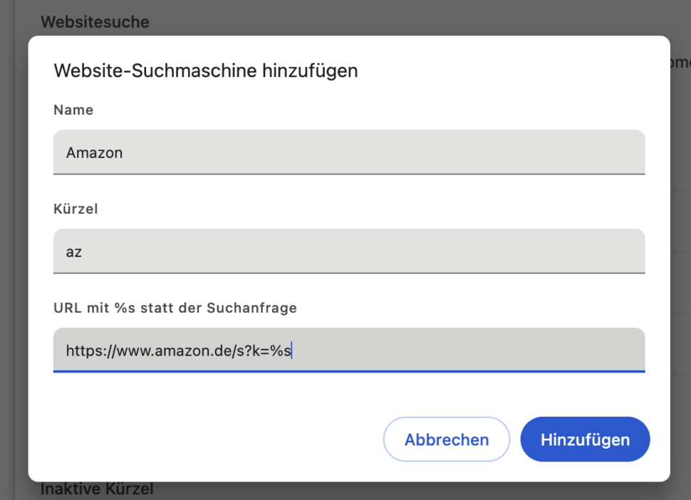 Google Chrome Kuerzel einrichten