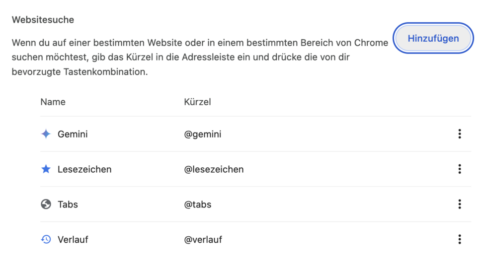 Google Chrome Websitesuche Chrome Kuerzel