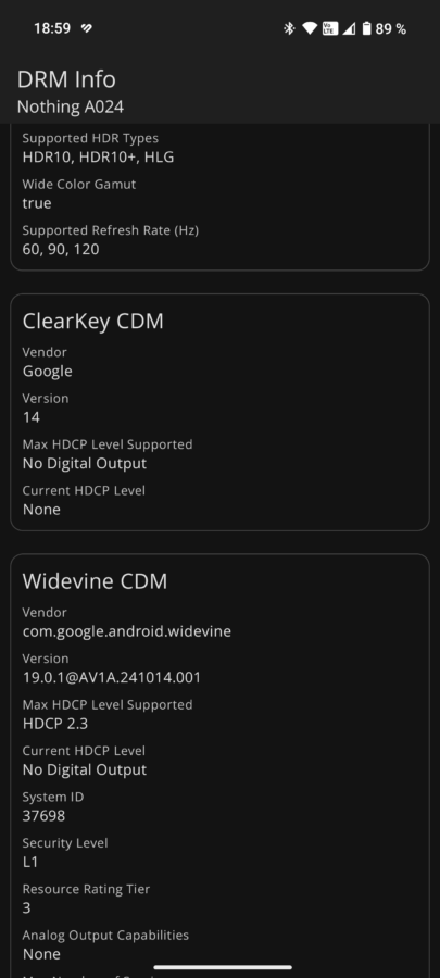 Nothing Phone 3 Test Screenshot DRM Info