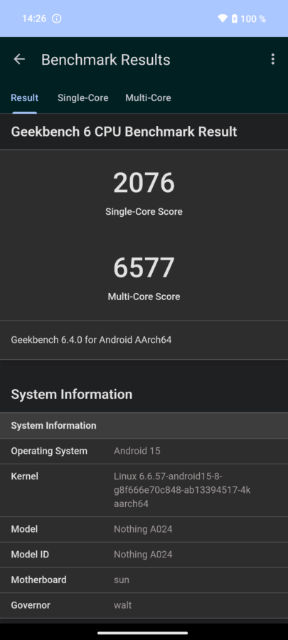 Nothing Phone 3 Test Screenshot Geekbench 2