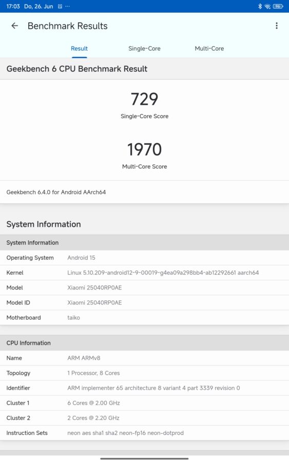 redmi pad 2 geekbench 6