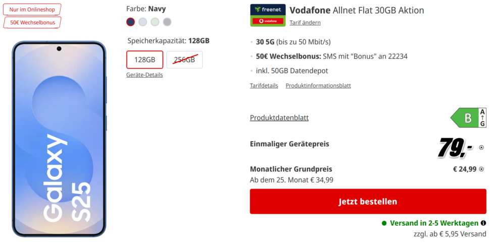 Freenet Media Markt Tarifwelt Samsung Galaxy S25 Banner
