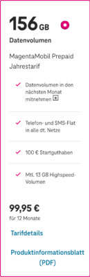 MagentaMobil Prepaid Jahrestarif Telekom