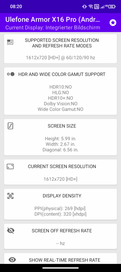 ulefone armor x16pro display info