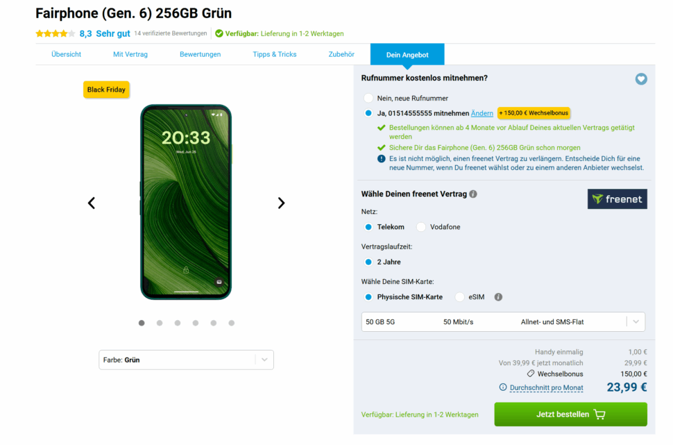 Freenet Fariphone 150GB Telekom