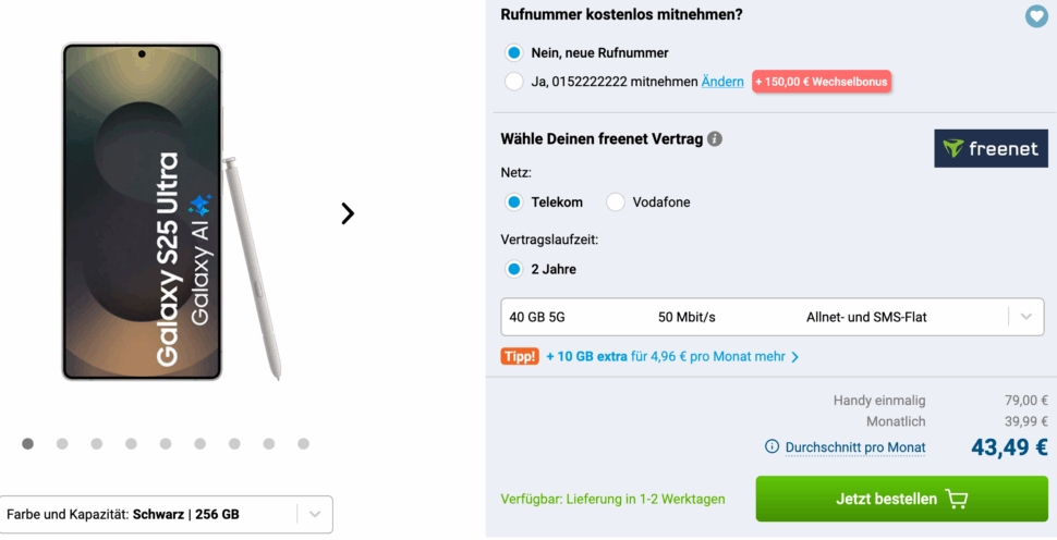 Samsung Galaxy S25 Ultra 256GB S938 Schwarz Gomibo.de 