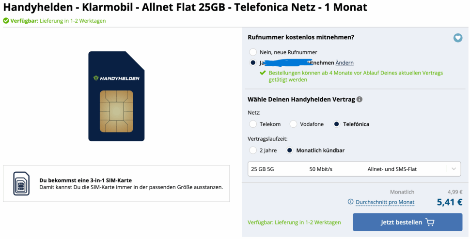 Handyhelden Klarmobil 25gb o2 1