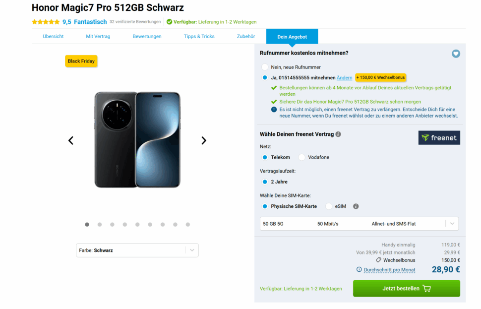 Honor Magic 7 Pro Angebot neu Gomibo